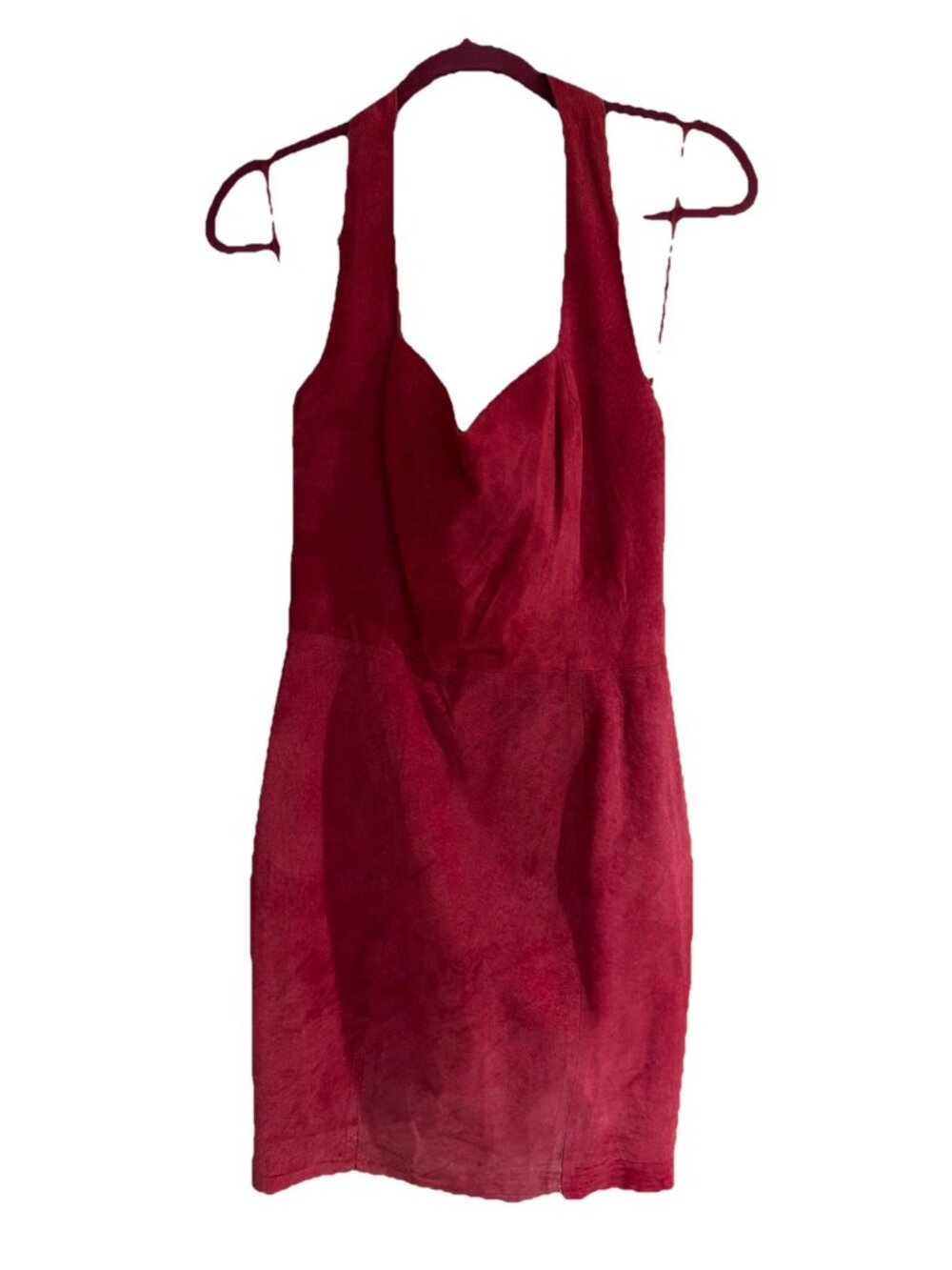 Pia Rucci Vintage Cranberry Red Leather Halter Mini Dress size 12 Dynasty